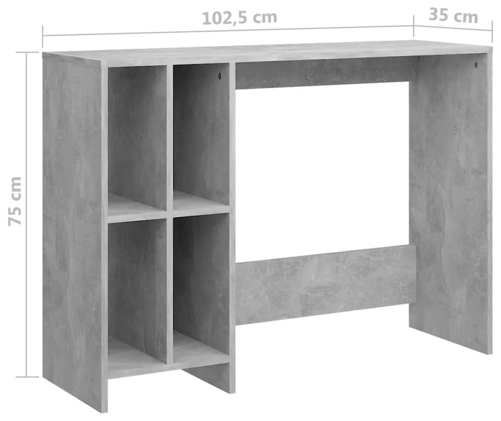 Secretária Dawn com 4 Prateleiras de 102,5 cm - Cinzento Cimento - Des