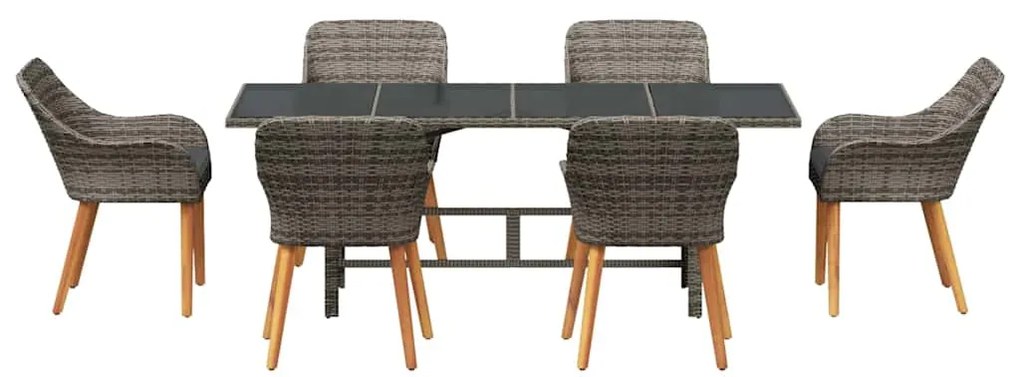 Conjunto de Jantar para o Jardim com 7 Peças em Cinza Polirattan