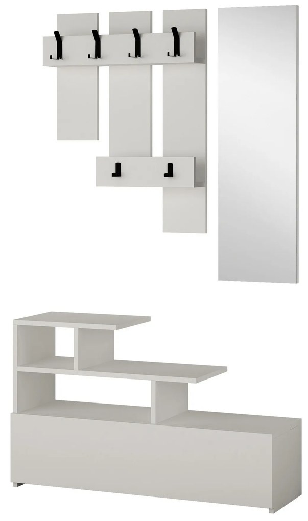Hall Stand Vesty – Branco – Sapateira: 100x61x30 cm, Espelho: 30x99 cm