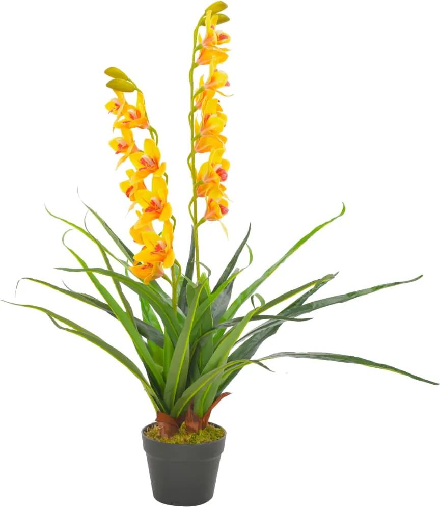 Planta orquídea artificial com vaso 90 cm amarelo