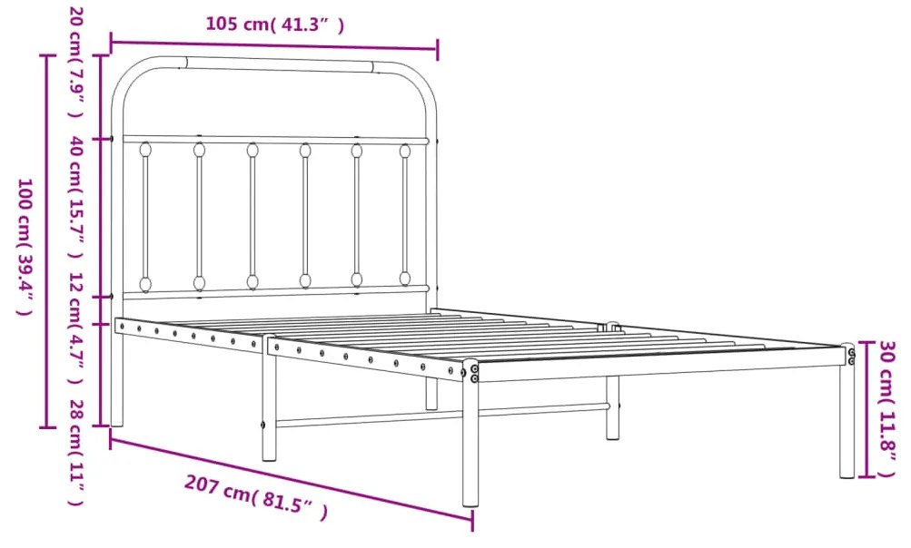 Estrutura de cama com cabeceira 100x200 cm metal branco