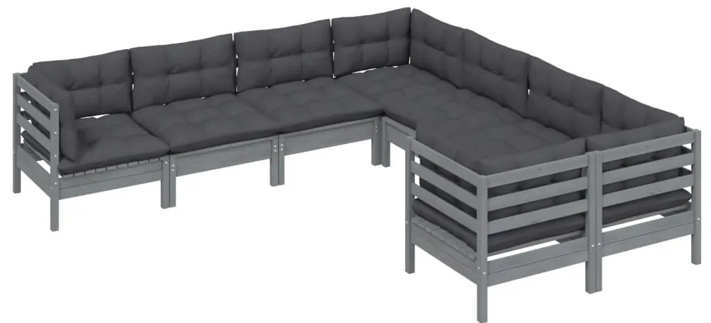 8 pcs conjunto lounge de jardim + almofadões pinho maciço cinza