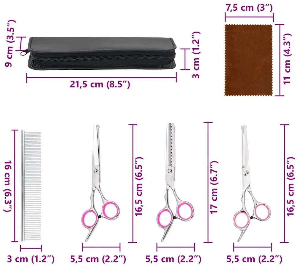 4 pcs conjunto de tesouras de tosquia para cães aço inoxidável