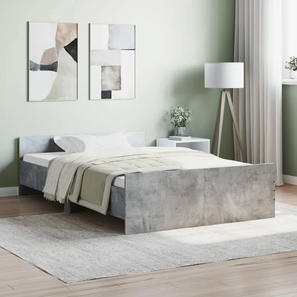 vidaXL Estrutura de cama c/ painéis de cabeceira e pés cinza cimento