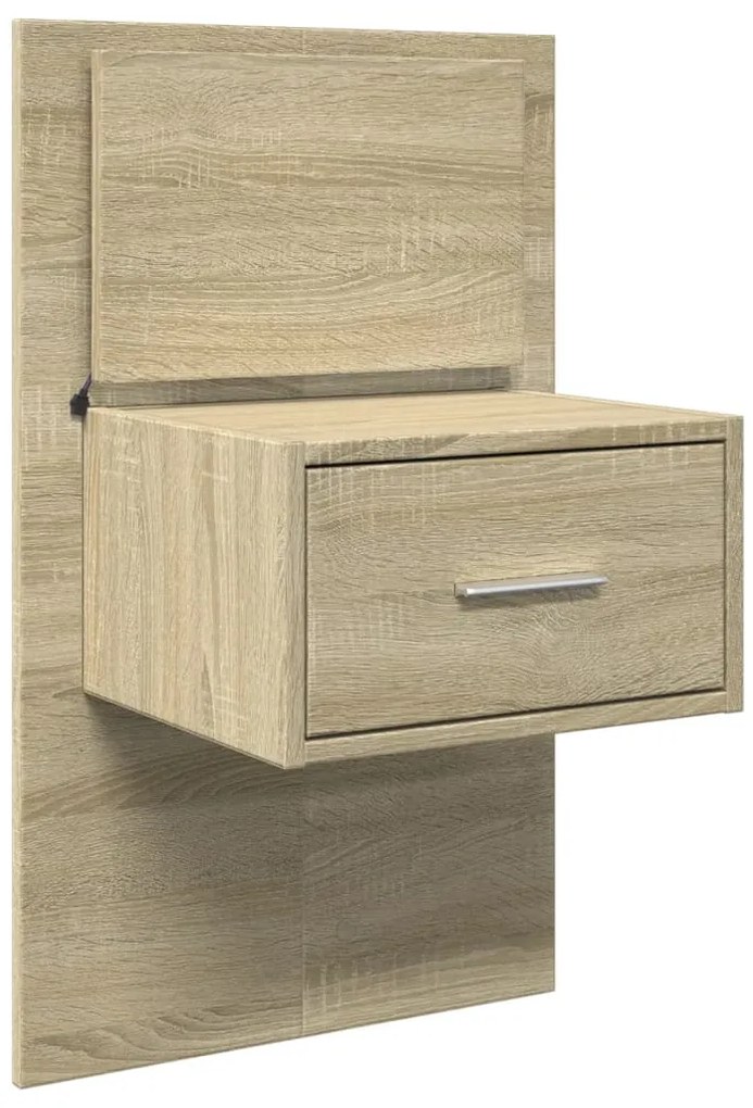 Mesa de cabeceira de parede com luzes LED carvalho sonoma