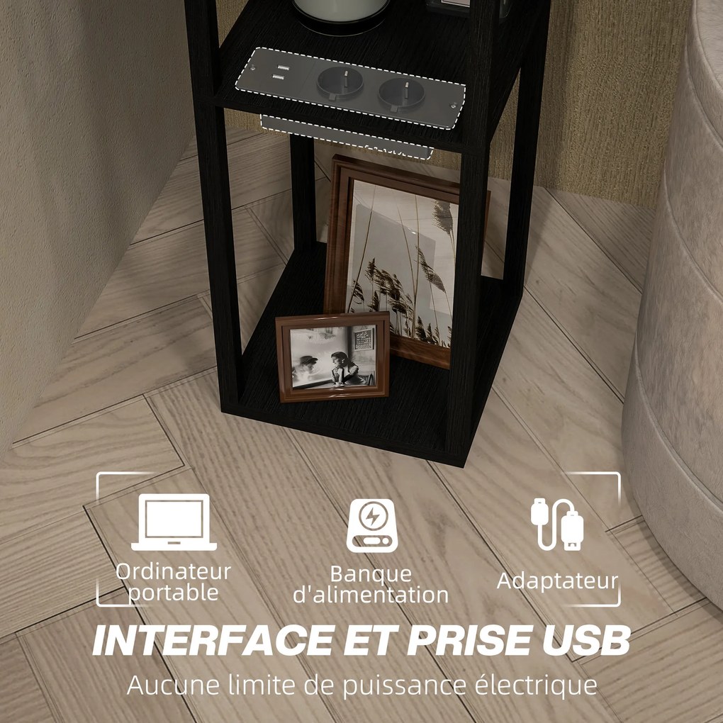 Candeeiro de pé com prateleiras 26 x 26 x 159 cm, moderno, com LED e portas USB A+C, interruptor de pé para sala de estar, quarto, escritório, preto