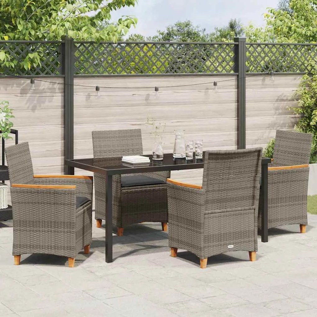 Conjunto de Jantar de Jardim com 5 Peças com Almofadas Cinza em Rattan
