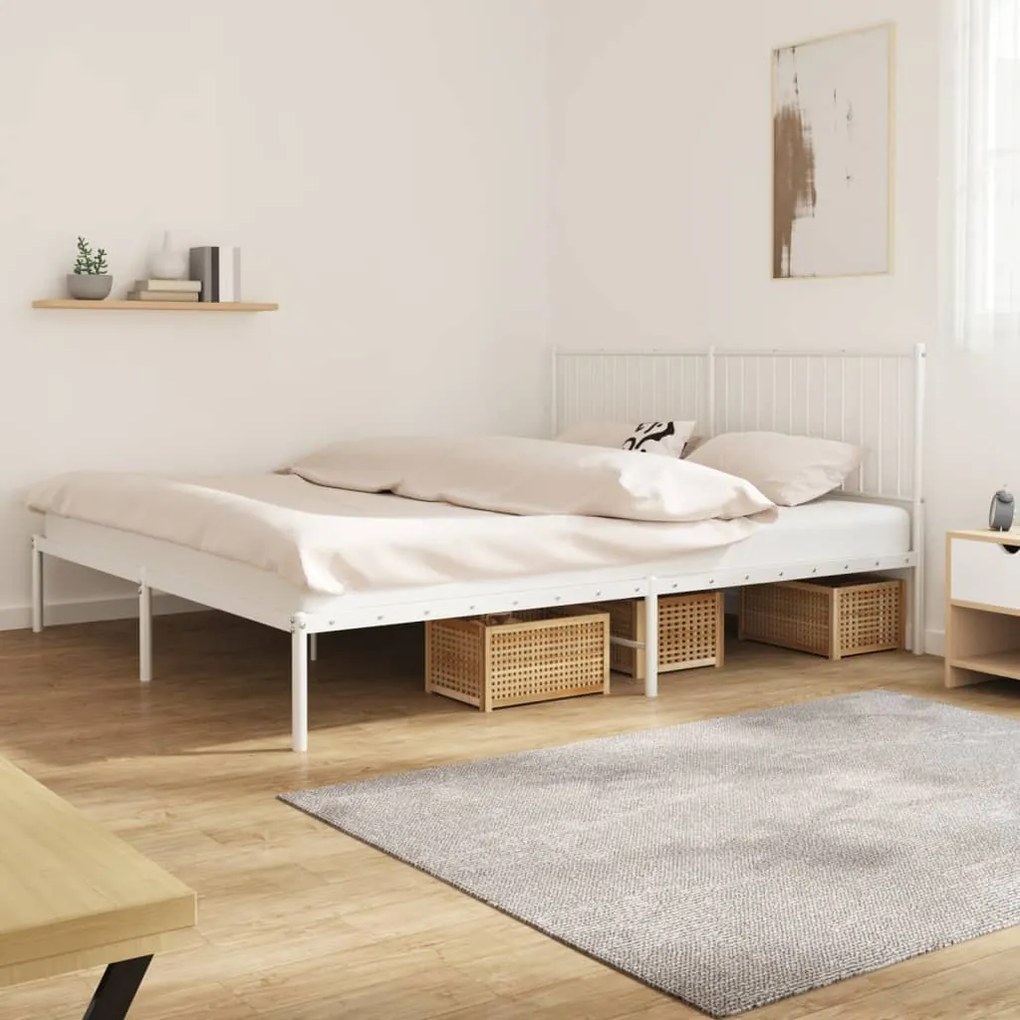 vidaXL Estrutura de cama com cabeceira 180x200 cm metal branco
