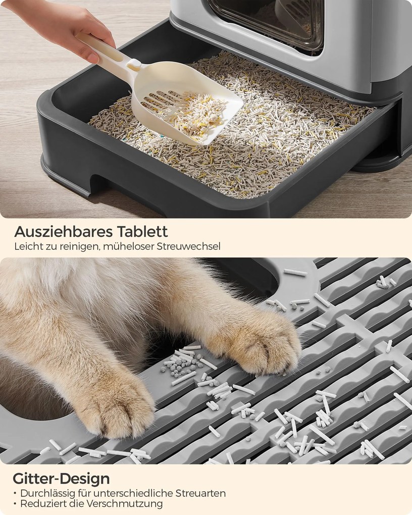 Caixa de areia para gatos com tampa e pá espaçoso Cinzento antracite