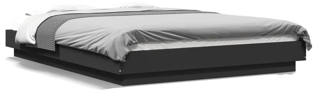 Estrutura cama c/ luzes LED 140x190 cm derivados madeira preto