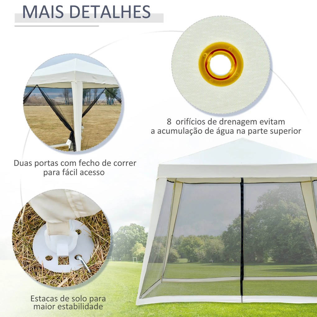 Outsunny Tenda de Jardim 3x3m Tenda com 4 Partes Laterais Rede Mosquit