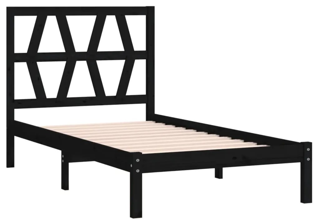 Estrutura de cama pequena solteiro 75x190 cm pinho maciço preto