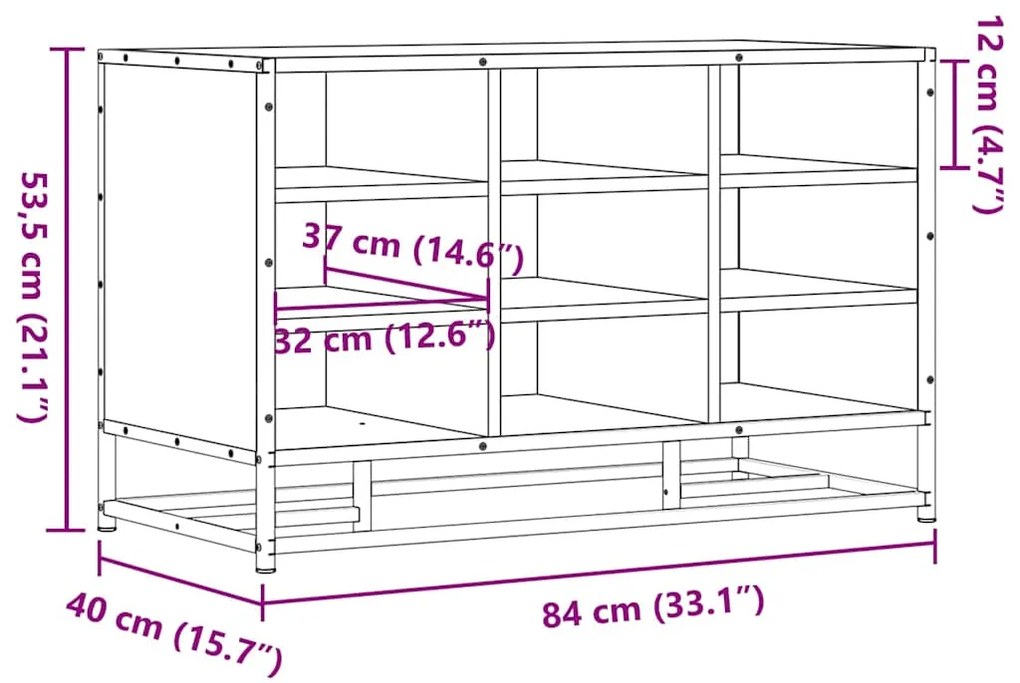 Banco para calçado 80x40x53,5 cm madeira e metal preto