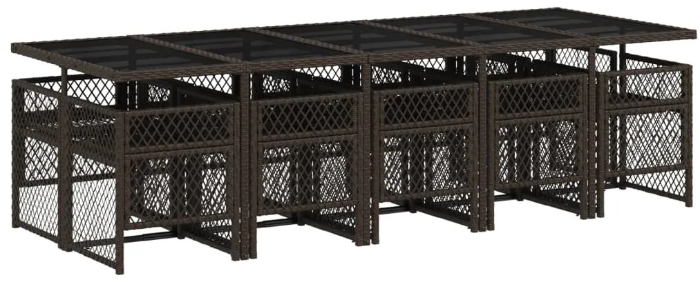 11 pcs conjunto jantar p/ jardim c/ almofadões vime PE castanho