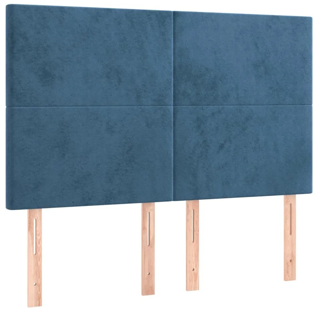 Cabeceira cama c/ luzes LED veludo 144x5x118/128cm azul-escuro