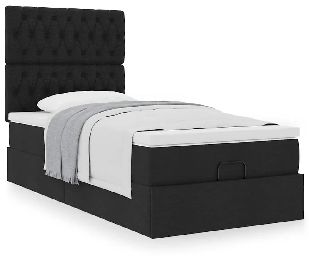 Estrutura de cama otomana com colchão preto 80x200cm tecido