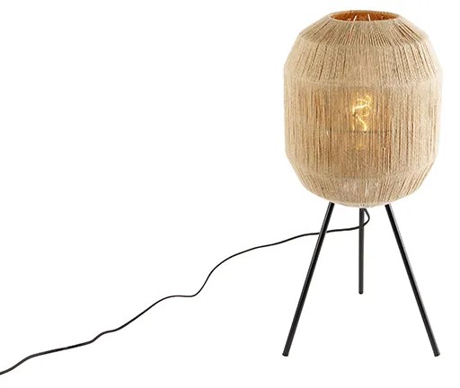 Candeeiro de mesa oriental preto com corda de juta - Riki Oriental