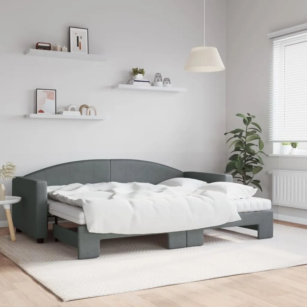 vidaXL Sofá-cama c/ gavetão e colchões 80x200cm tecido cinzento-escuro