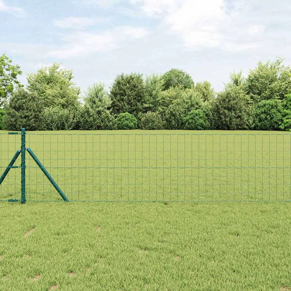 vidaXL Cerca Euro com 13 Postes 0,4x25 m de Aço Galvanizado Verde