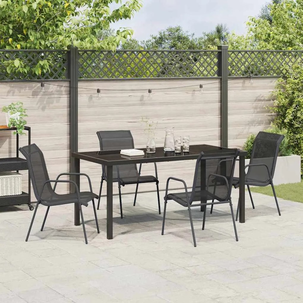 Conjunto de Jantar para Jardim com 5 Peças - Textileno Preto e Aço