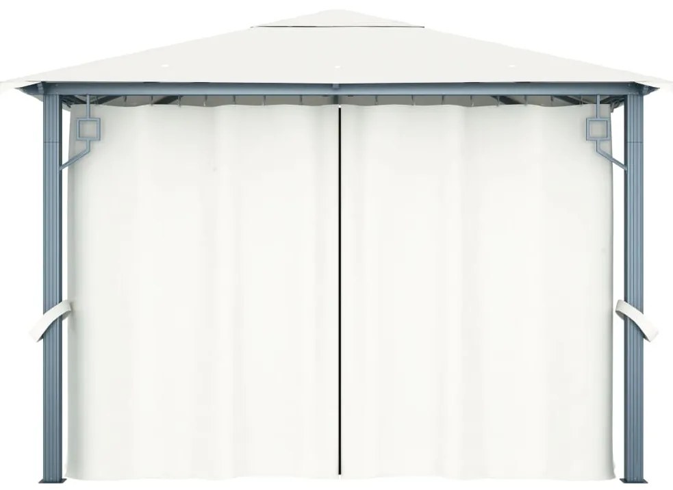 Gazebo com cortinas e cordões de luzes LED 3x3m alumínio creme