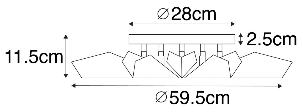 Candeeiro de teto design preto com dourado 5 luzes - Sinem