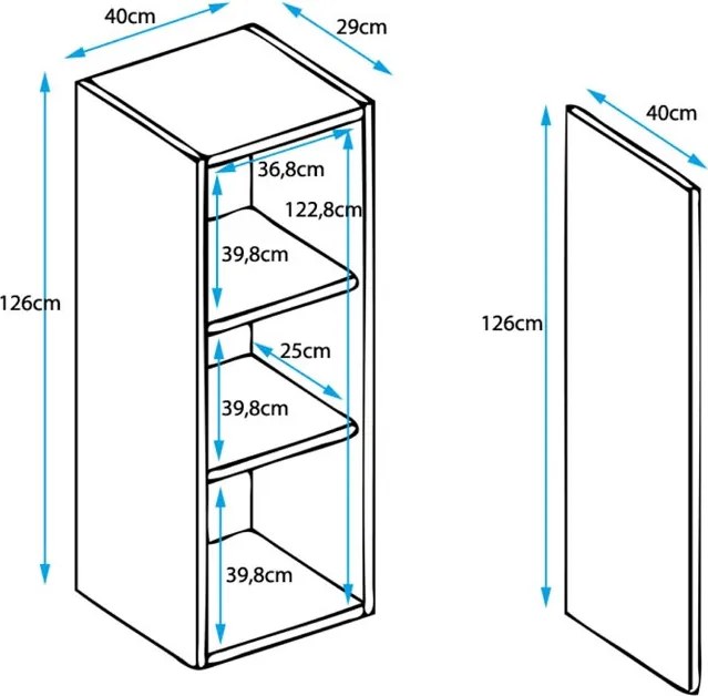 Armário Suspenso Almeirim – 30x120 cm – Carvalho com Porta Alto Brilho