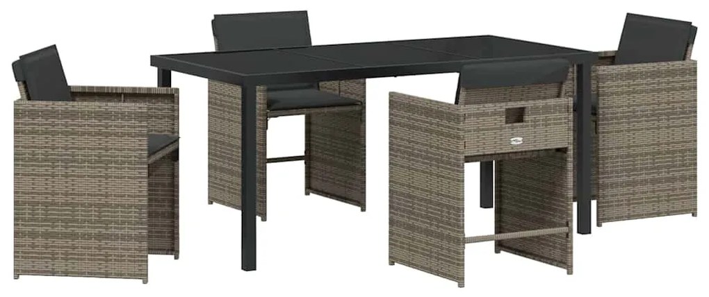 Conjunto de Jantar de Jardim de 5 Peças com Almofadas Cinza Rattan Pol