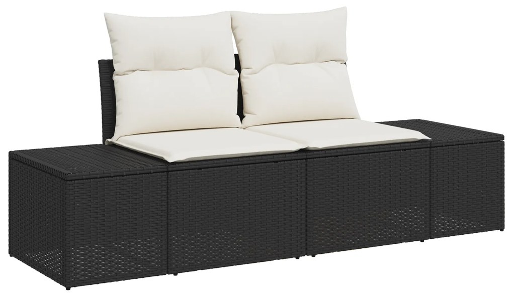 Conjunto de Sofá de 8 Peças com Almofadas Preto Rattan PE