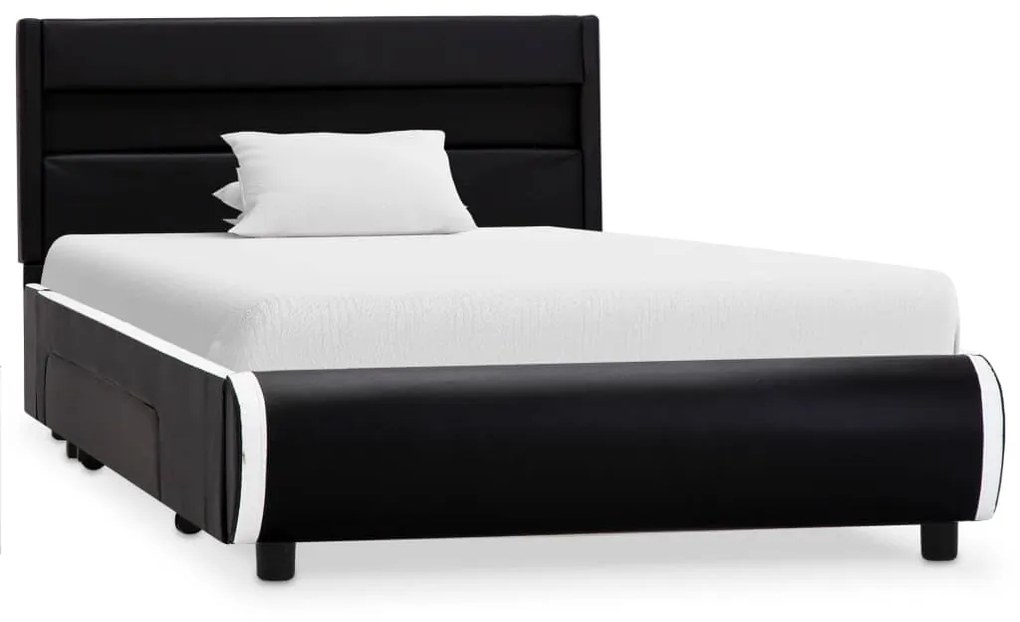 Estrutura de cama c/ LED 90x200 cm couro artificial preto