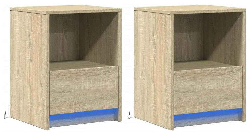 Mesas cabeceira c/ LEDs 2 pcs derivados madeira carvalho sonoma