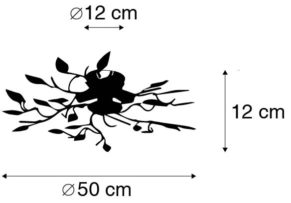 Candeeiro de teto vintage preto com dourado 50 cm 3 luzes - Foglie