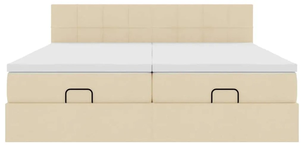 Estrutura de cama otomana com colchões tecido creme 200x200cm