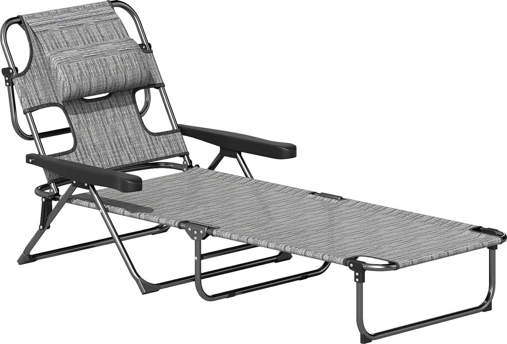 Outsunny Espreguiçadeira Dobrável Jardim Encosto Ajustável 4 Níveis Orifício Leitura Almofada Confortável 194x72x31 cm Cinza | Aosom Portugal
