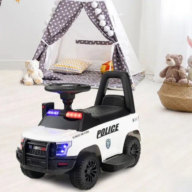 Carro de Polícia Elétrico para Crianças Bateria 6V com Megafone Alarme Luz para 18-60 Meses 62 x 44 x 43 cm Branco