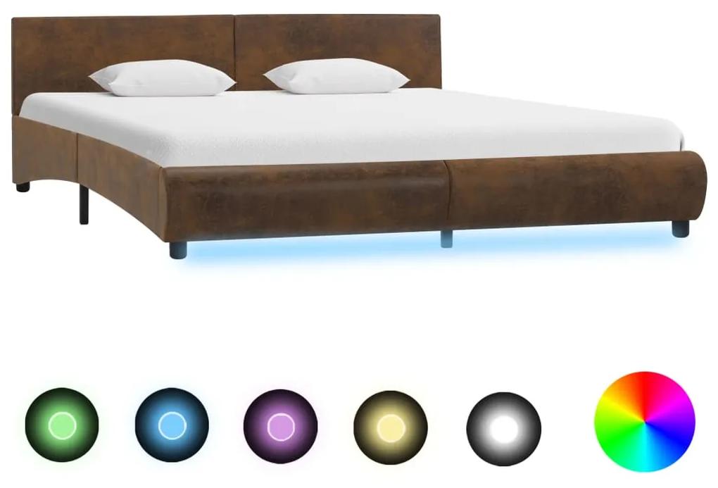 285509 vidaXL Estrutura de cama com LED 180x200 cm tecido castanho