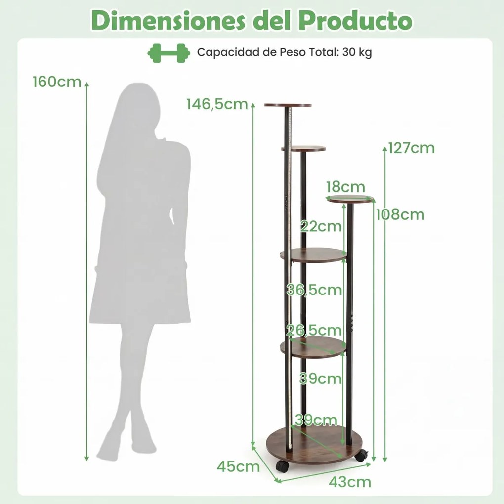 Suporte para plantas de canto com 6 níveis 45 x 43 x 146,5 cm, rodas bloqueáveis, luzes LED com 16 cores, comando à distância, expositor com rodas, Ca