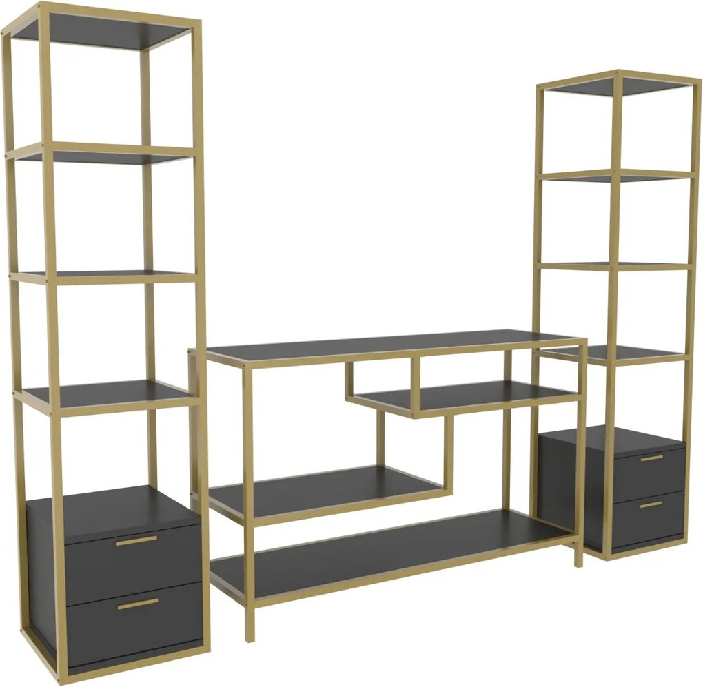 Unidade de TV Robbins – Dourado e Antracite – 198 cm x 39 cm x 160 cm
