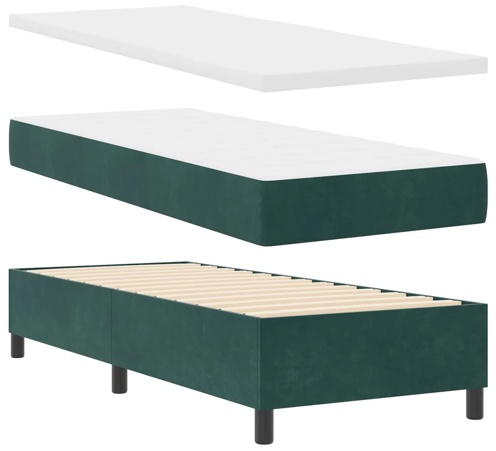 Cama Box Spring com Colchão & Banco Verde Escuro 80x200 cm Veludo