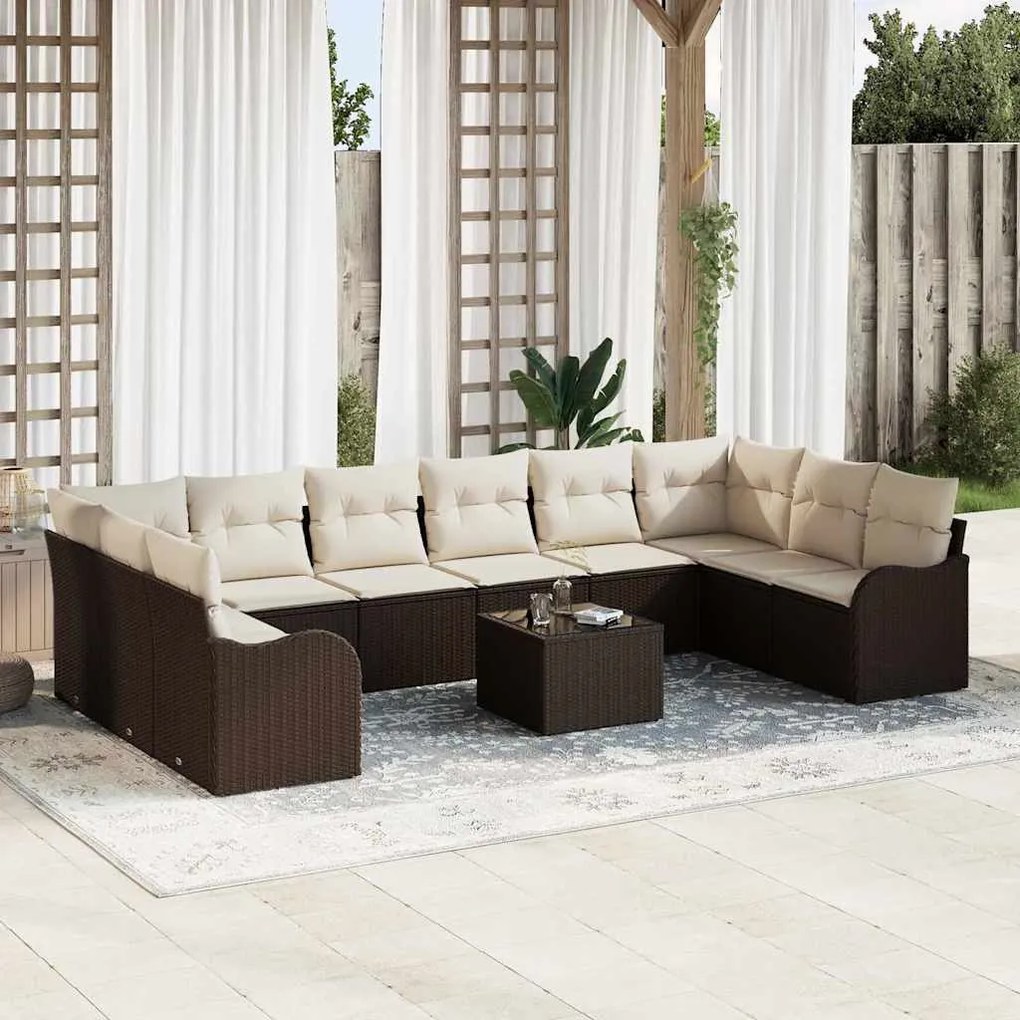 Conjunto de Sofá de Jardim com 10 Peças e Almofadas em Rattan Poliéste
