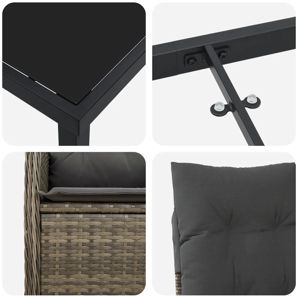 Conjunto de Jantar de Jardim de 7 Peças com Almofadas Cinza Rattan PE