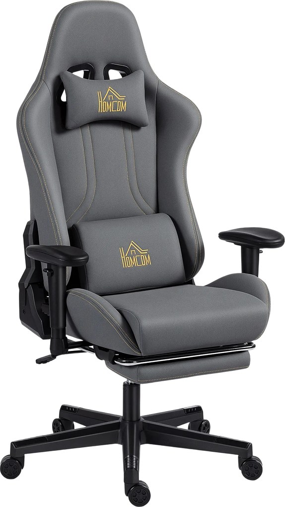 HOMCOM Cadeira Gaming Ergonômica 3D Reclinável Até 135° com Apoio de Pés 72x76x124-132 cm Cinza Escuro | Aosom Portugal