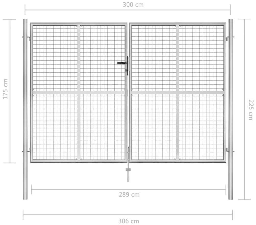 Portão de jardim em aço galvanizado 306x225 cm prateado