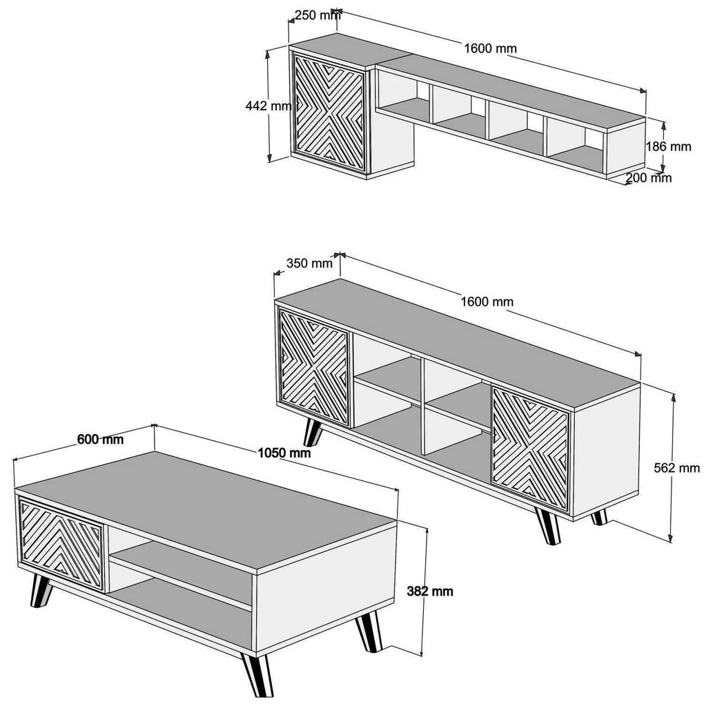 Conjunto de Mobiliário de Sala de Estar Inci – Nogueira e Branco – Div