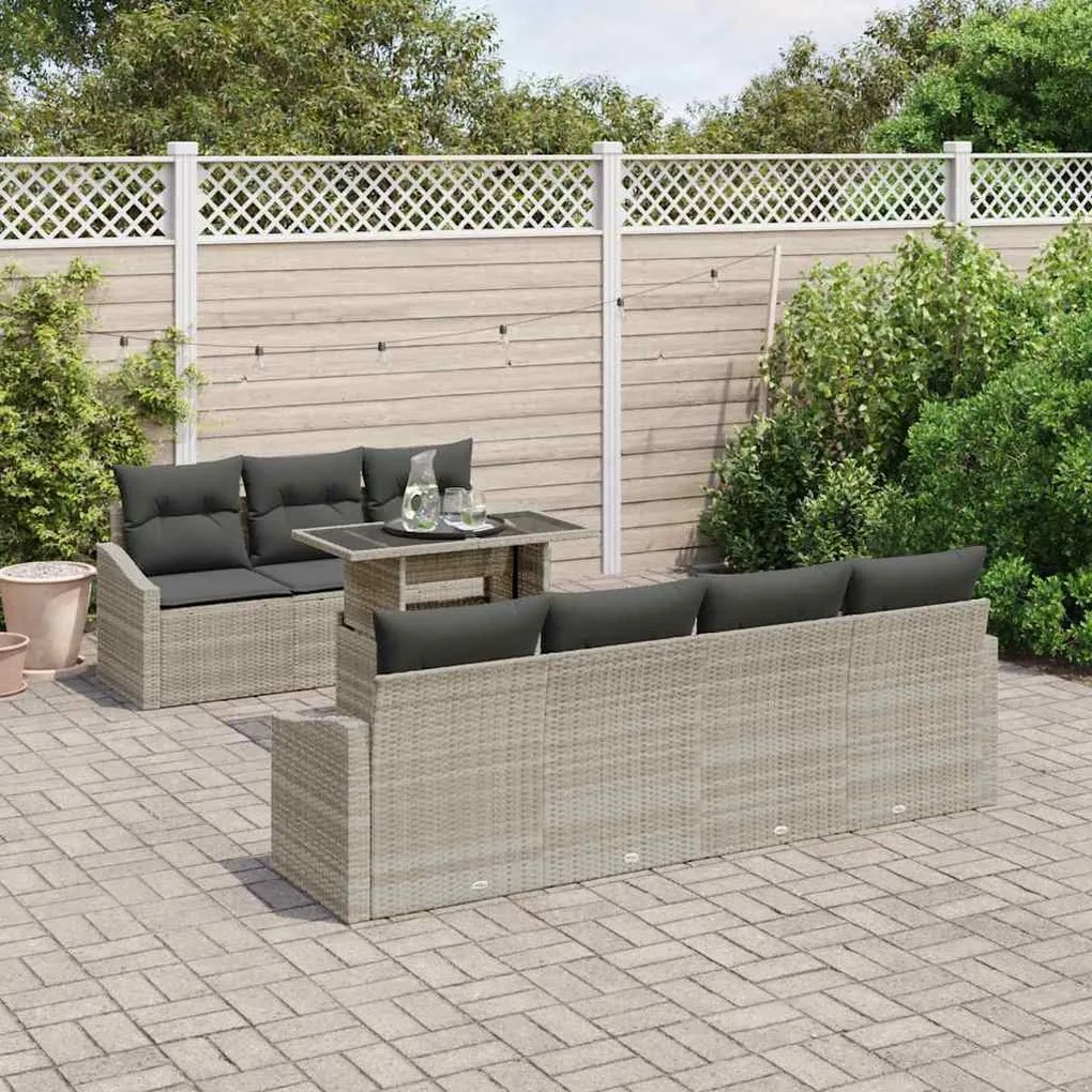 Conjunto de Sofá de Jardim com 8 Peças e Almofadas Cinza Claro em Ratt