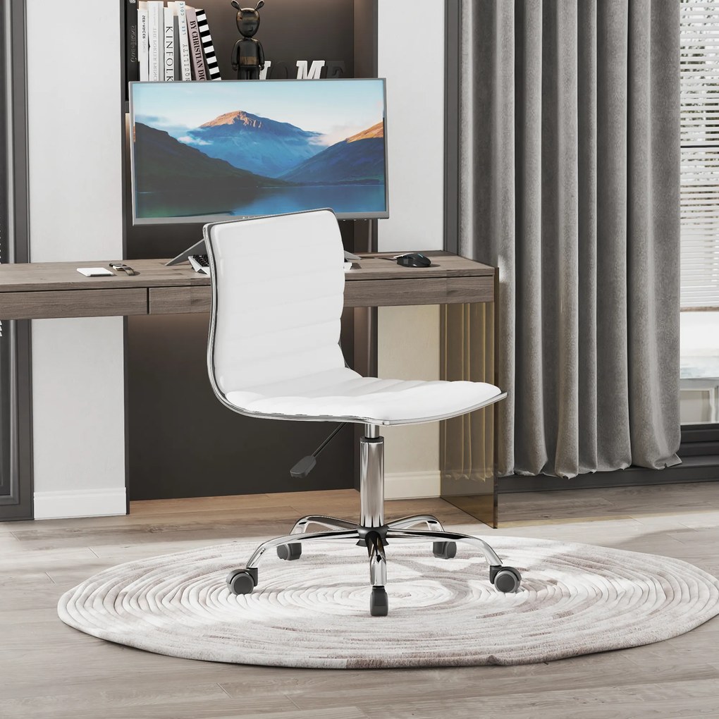 Cadeira de Escritório sem Apoio para os Braços Cadeira de Escritório Giratória com Altura Ajustável 48x52x78-90 cm Branco