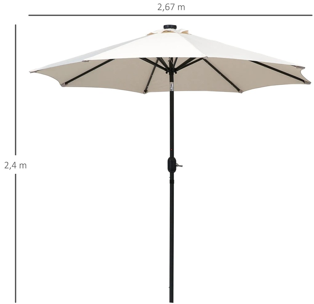 Chapéu de Sol de Jardim Ø270x240cm com 24 Luzes LED Solar Mecanismo de