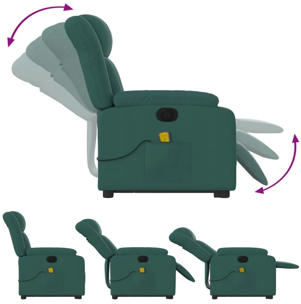 Poltrona elétrica elevatória massagens tecido verde-escuro