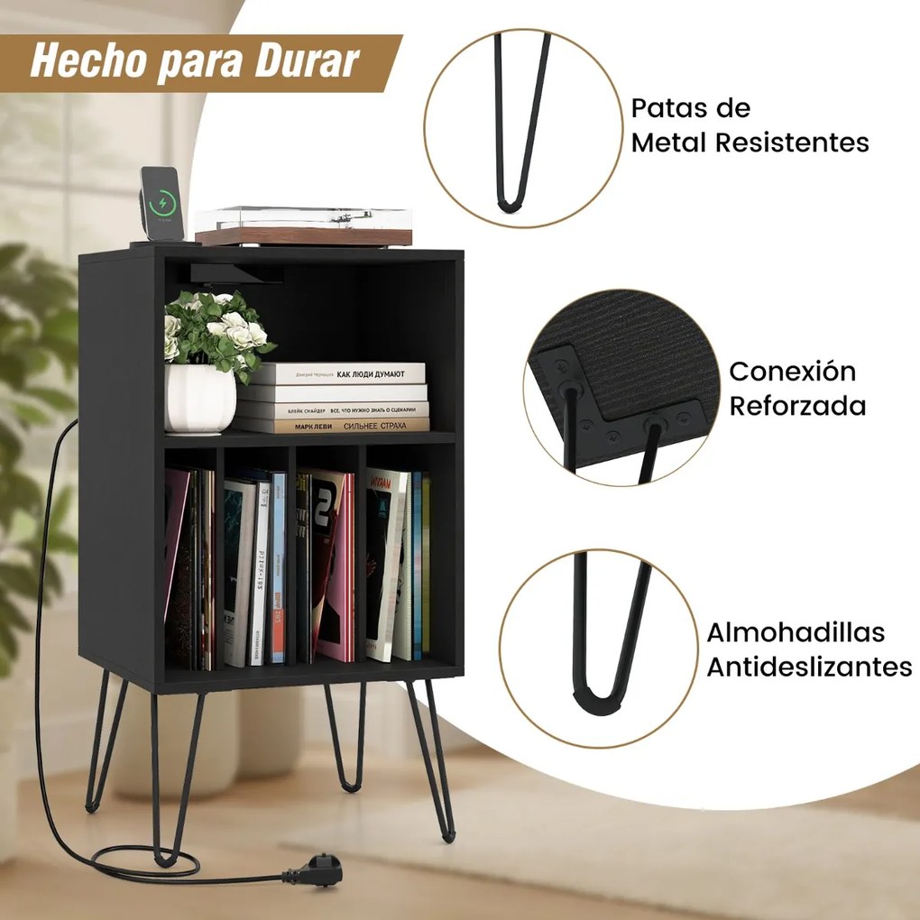 Suporte para Gira-discos, 48 x 40 x 88 cm, Estação de Carregamento Integrada, Preto