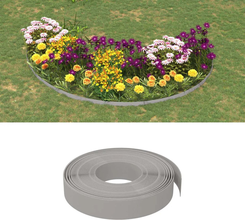 vidaXL Borda de jardim 10 m 10 cm polietileno cinzento